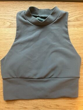 Sleeveless Mock Neck Crop Top in Sage Green